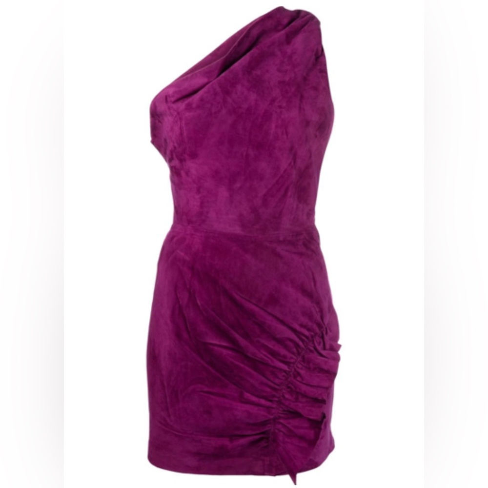 NWT IRO Nabi Asymmetric Suede Lamb Leather Mini Dress In Magenta Purple 40